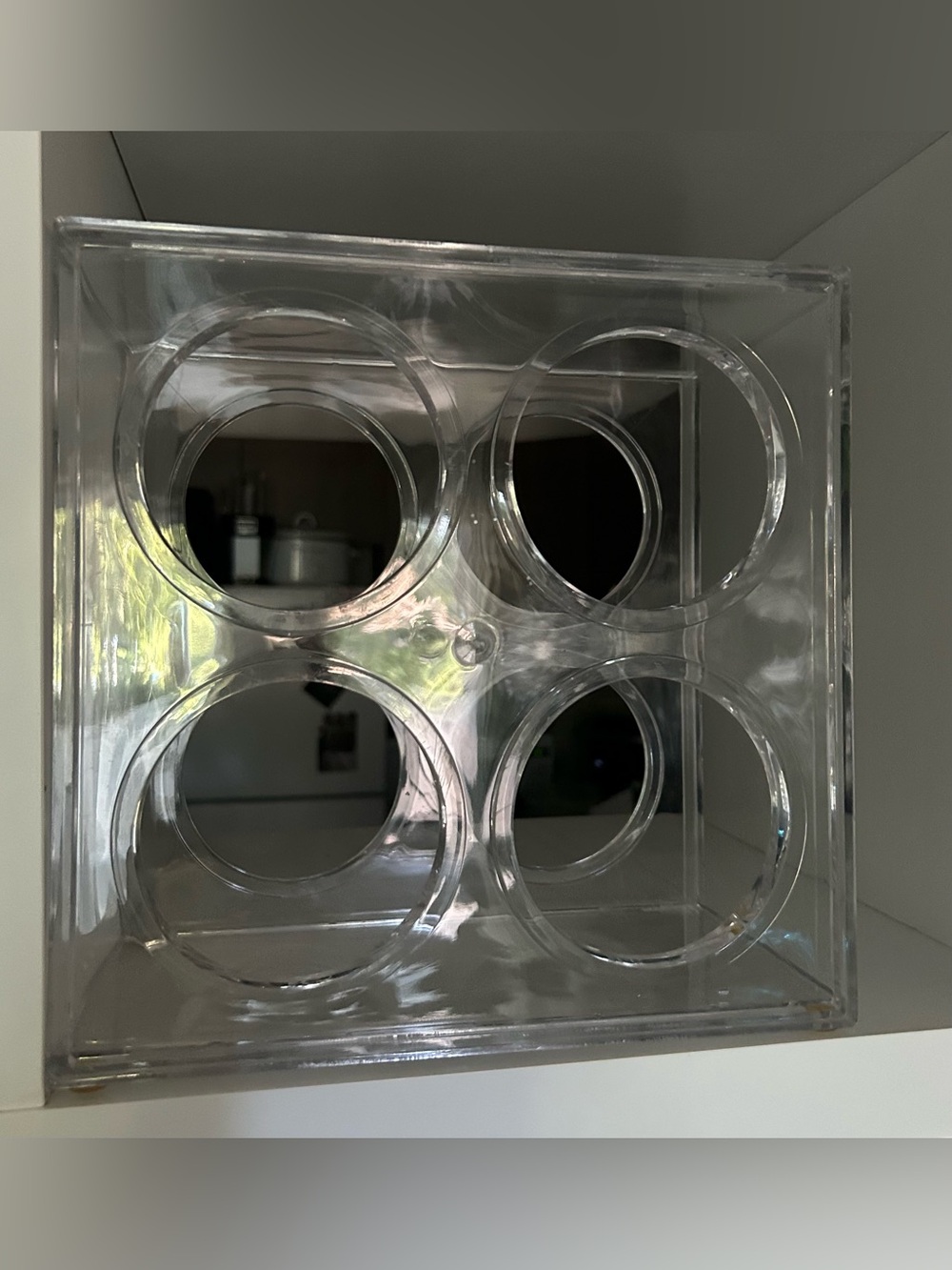 Vintage Unique Lucite Acrylic Clear Wine Rack 4 Count Holder Storage 6x10x10"